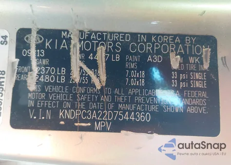 2013 Kia Sportage Ex z USA, uszkodzony, nr VIN KNDPC3A22D7544360